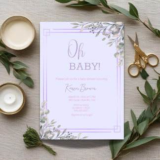 Invitación Oh bebé elegante vegetación y Baby Shower rosa
