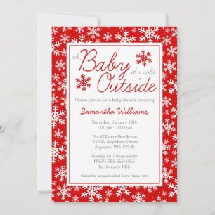 Invitación Oh bebé, está frío fuera del Baby Shower rojo