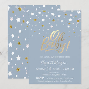 Invitación Oh Bebé Estrellas Polvo Azul Baby Shower