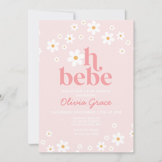 Invitación Oh Bebe Fiesta de Bebé Retro Rosa Daisy (Anverso)