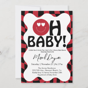 Invitación ¡Oh bebé! Fiesta Retro Divertida Cara Feliz Baby S