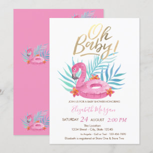 Invitación Oh Bebé Flamenco Rosa Hojas de Palma Fiesta de Beb