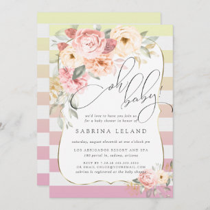 Invitación Oh Bebé Floral Tiras De Ombre Amarillo Rosa