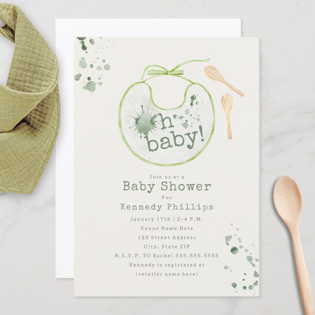 Invitación Oh bebé Green Bib Babyfood Neutral Baby Shower (Subido por el creador)
