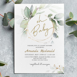 Invitación Oh bebé Greenery Gold Foliage Eucalyptus Invitatio