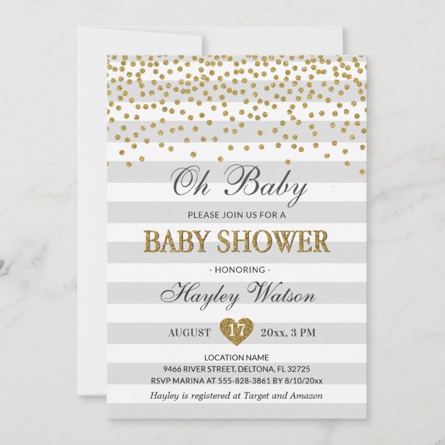 Invitación Oh Bebé Gris y Oro Neutral Baby Shower Sprinkle (Anverso)