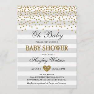 Invitación Oh Bebé Gris y Oro Neutral Baby Shower Sprinkle
