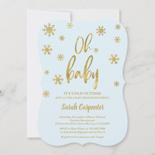 Invitación Oh bebé, hace frío fuera del chico de Baby Shower (Anverso)