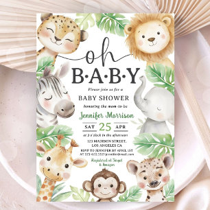 Invitación Oh Bebé Jungle Baby Shower Safari Animales