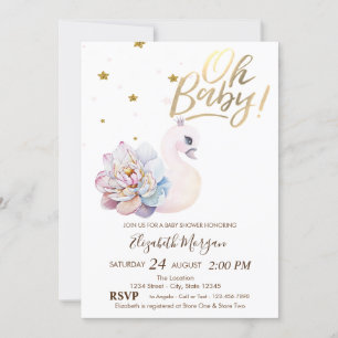 Invitación Oh Bebé Lindo Cisne de Flor Bebé Shower