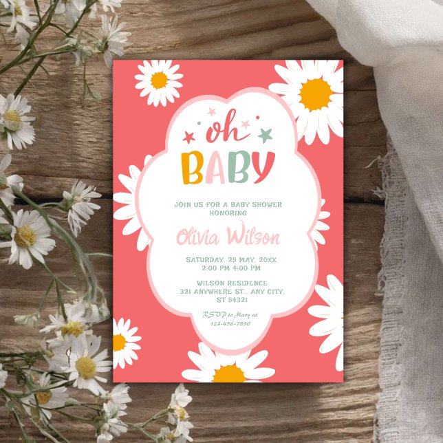 Invitación Oh Bebé Lindo Cumpleaños de Bebé Floral Daisy Niña (Subido por el creador)