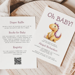 Invitación Oh Bebé Lindo Dinosaurio Naranja Púrpura QR Fiesta