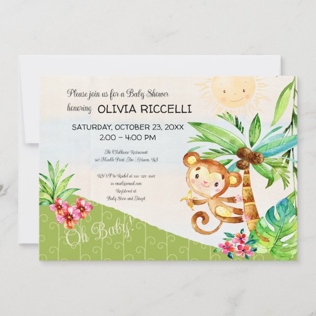 Invitación Oh bebé lindo mono jungla ducha bebé (Anverso)