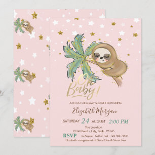 Invitación Oh Bebé Lindo Perezoso Durmiendo Estrellas Fiesta