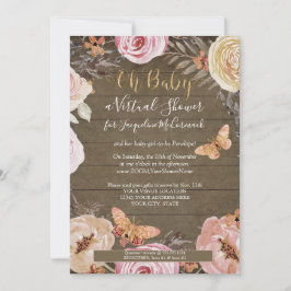 Invitación Oh Bebé Mariposa Floral Rústica Wood Baby Shower