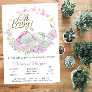 Invitación Oh Bebé Mariposas Elefante Bebé Shower de Bebé