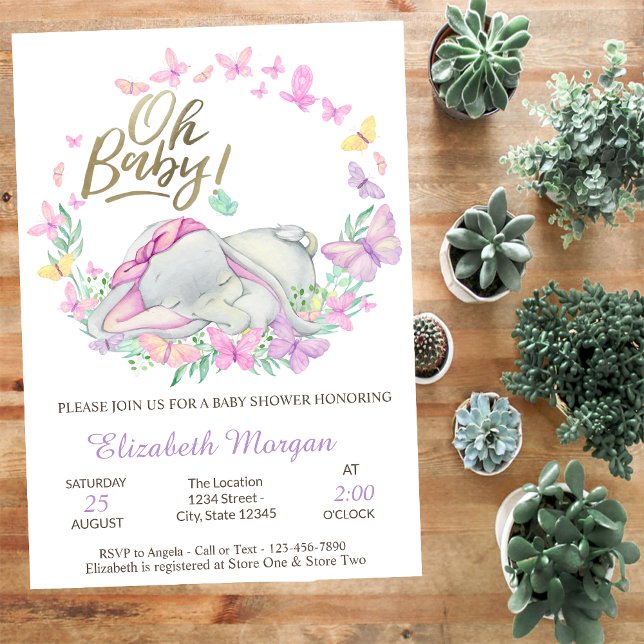 Invitación Oh Bebé Mariposas Elefante Bebé Shower de Bebé (Subido por el creador)