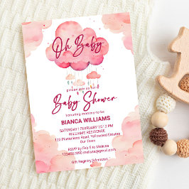 Invitación Oh bebé modelo de ducha de bebé en nube rosa