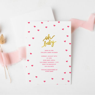 Invitación Oh bebé   Modern Tiny Hearts Chica Baby Shower