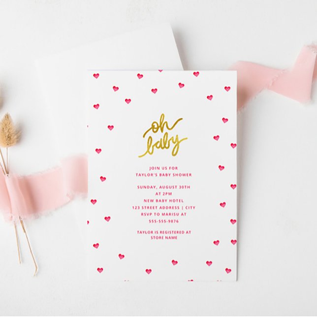 Invitación Oh bebé | Modern Tiny Hearts Chica Baby Shower (Subido por el creador)