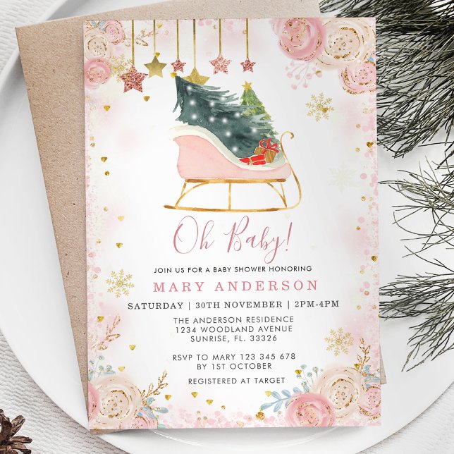 Invitación Oh bebé Navidades de invierno Sleigh Baby Shower (Subido por el creador)