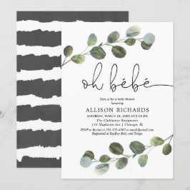 Invitación Oh bebe negro blanco verde ducha de bebé