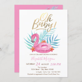 Invitación Oh bebé Palm rosa Flamingo deja Baby Shower