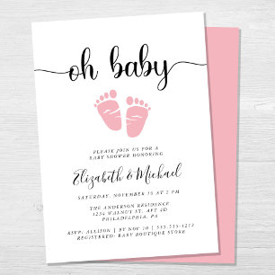Invitación Oh bebé Pies rosados Niña Ducha Parejas