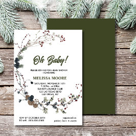Invitación Oh bebé pinecones de invierno verde