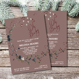 Invitación Oh bebé pinecones de invierno verde
