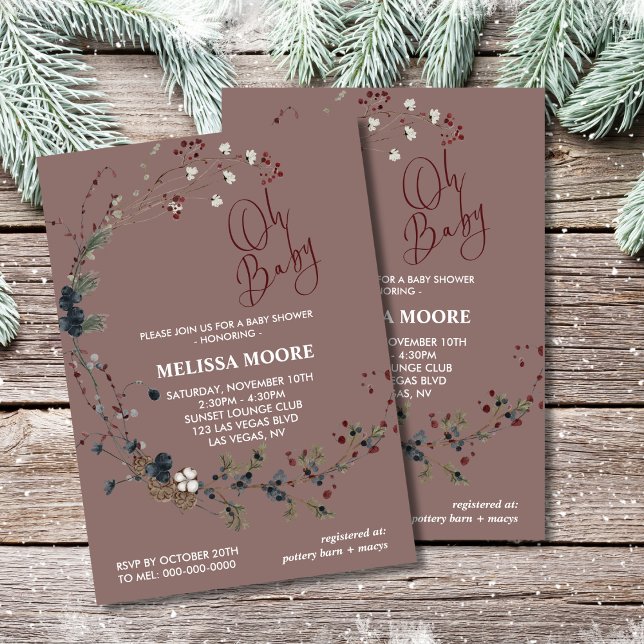 Invitación Oh bebé pinecones de invierno verde (Subido por el creador)