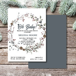 Invitación Oh bebé pinecones de invierno verde