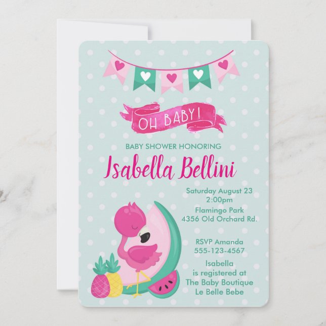 Invitación Oh bebé Pink Flamingo Baby Shower (Anverso)