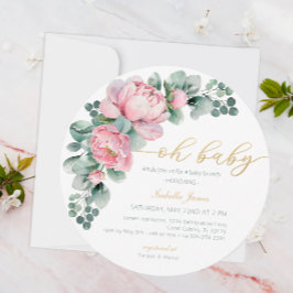 Invitación Oh bebé Pink y Gold Floral Greeneration Chica Baby