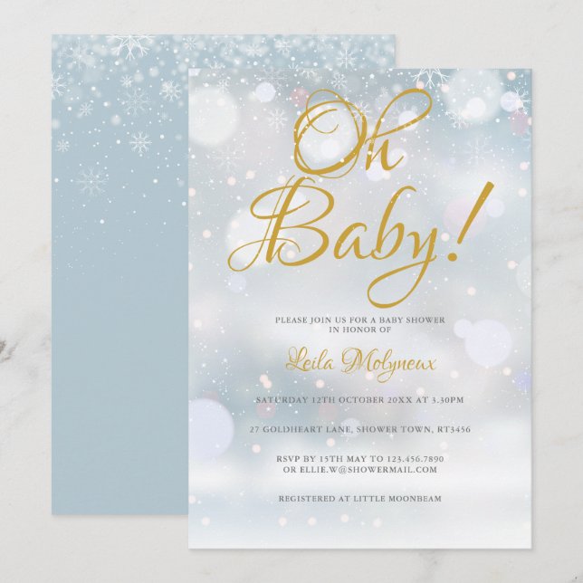 Invitación Oh, bebé, primero copos de nieve, Baby Shower (Anverso / Reverso)