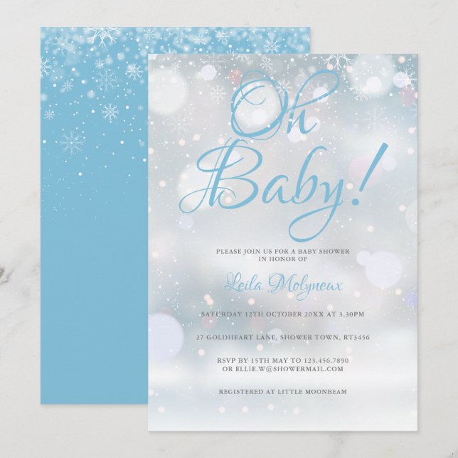 Invitación Oh Bebé Primero Snowflakes Baby Shower / Sprinkle (Anverso / Reverso)