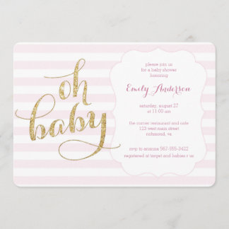 Invitación Oh bebé Purpurina de oro rosado Invitado en Baby S