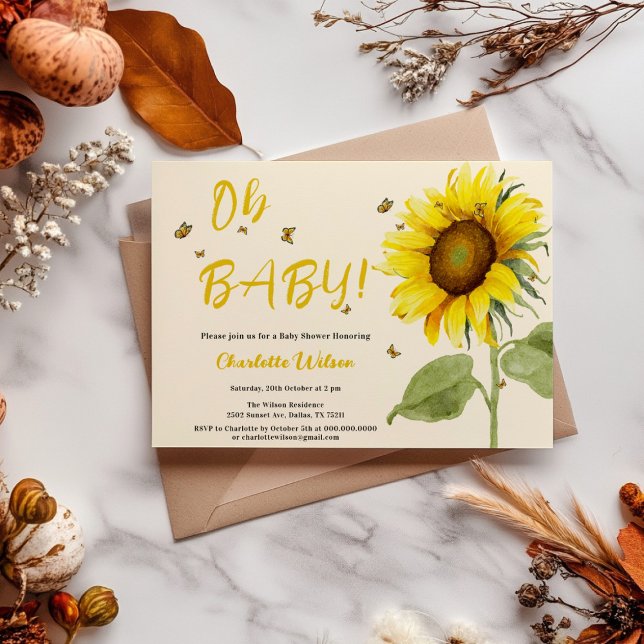 Invitación ¡Oh bebé! Regalo de bebé de girasol acuarela (Subido por el creador)