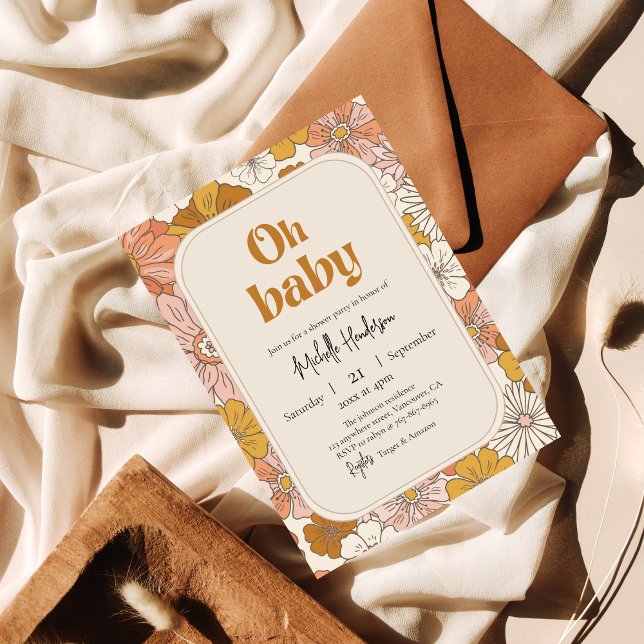 Invitación Oh bebé Retro Boho Ducha de bebé Floral Embarazo (Subido por el creador)