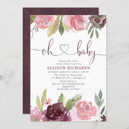 Invitación Oh bebé Rubor burgundy chica bebé ducha floral