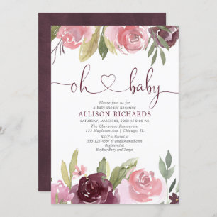 Invitación Oh bebé Rubor burgundy chica bebé ducha floral