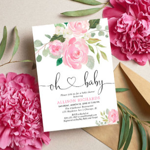 Invitación Oh bebé Rubor color rosa de la ducha bebé floridos