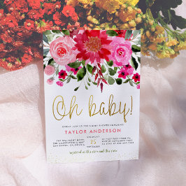 Invitación Oh Bebé Rubor Pink & Red Floral Baby Shower