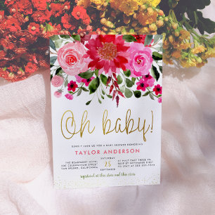 Invitación Oh Bebé Rubor Pink & Red Floral Baby Shower