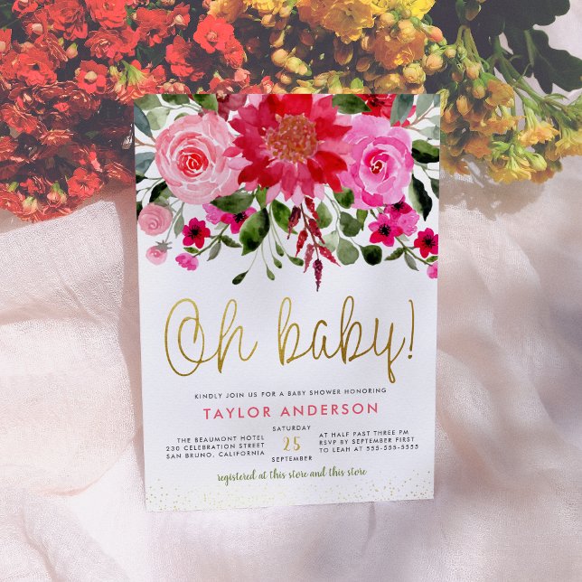 Invitación Oh Bebé Rubor Pink & Red Floral Baby Shower (Subido por el creador)