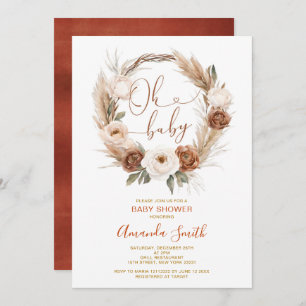 Invitación Oh bebé Rústico Terracota Naranja Floral Baby Show