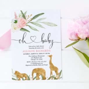 Invitación Oh bebé safari verde chica de oro ducha bebé