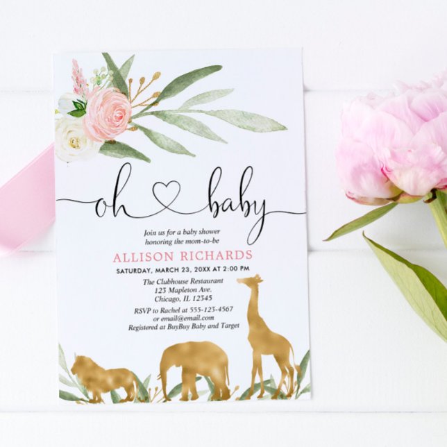 Invitación Oh bebé safari verde chica de oro ducha bebé (Subido por el creador)