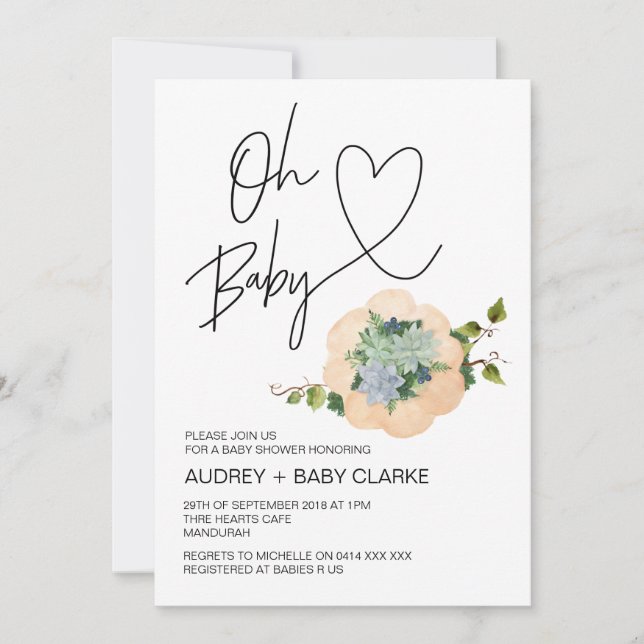 Invitación Oh Bebé Sexo Neutral Ducha de Acción de Gracias Ca (Anverso)