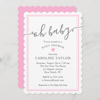 Invitación Oh bebé simple Chica de corazón rosado Baby Shower